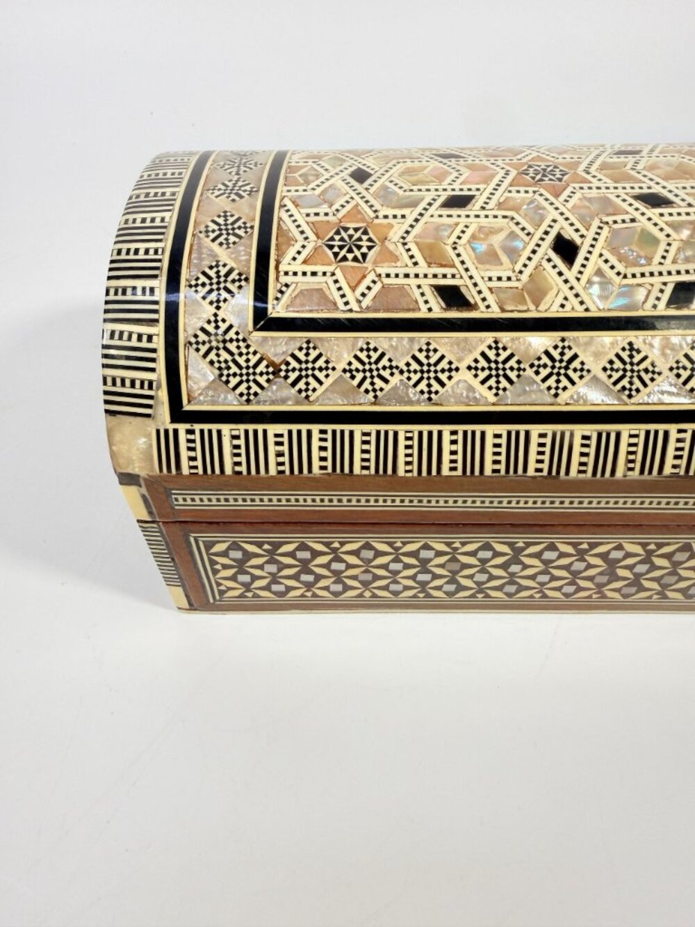 Jewelry Trinket Storage Box Inlay Mother of Pearl Bone Vintage Egyptian Red Velv - Picture 7 of 16